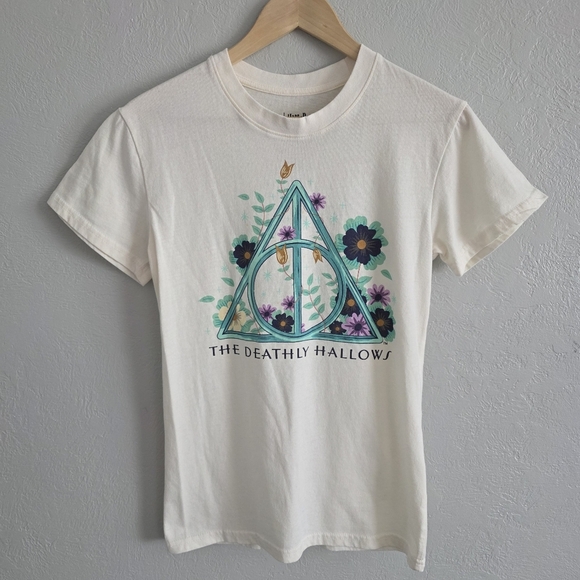 Wizarding World Of Harry Potter Tops - Harry Potter Womens The Deathly Hallows T Shirt Cream Teal Multicolor Size S